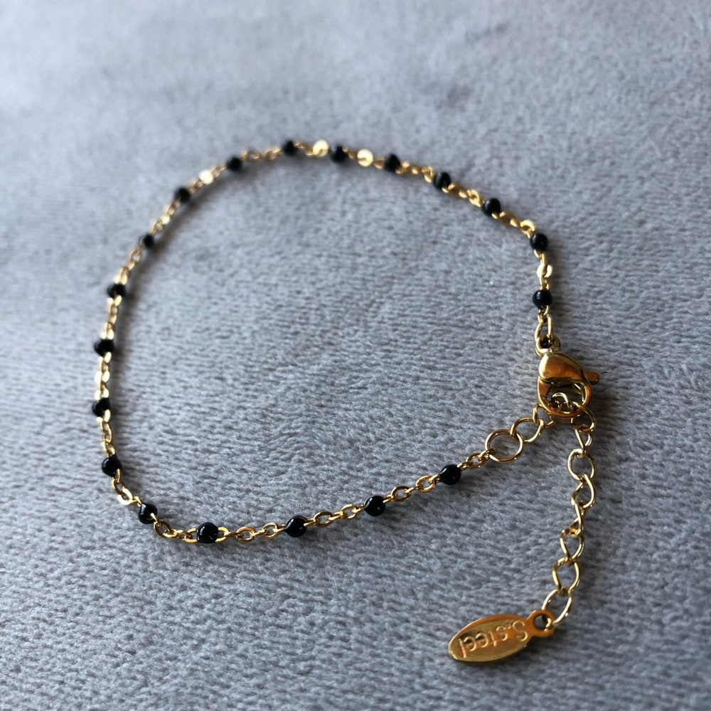 Black Bead with Gold-Tone Adjustable Bracelet ~ Brand New!